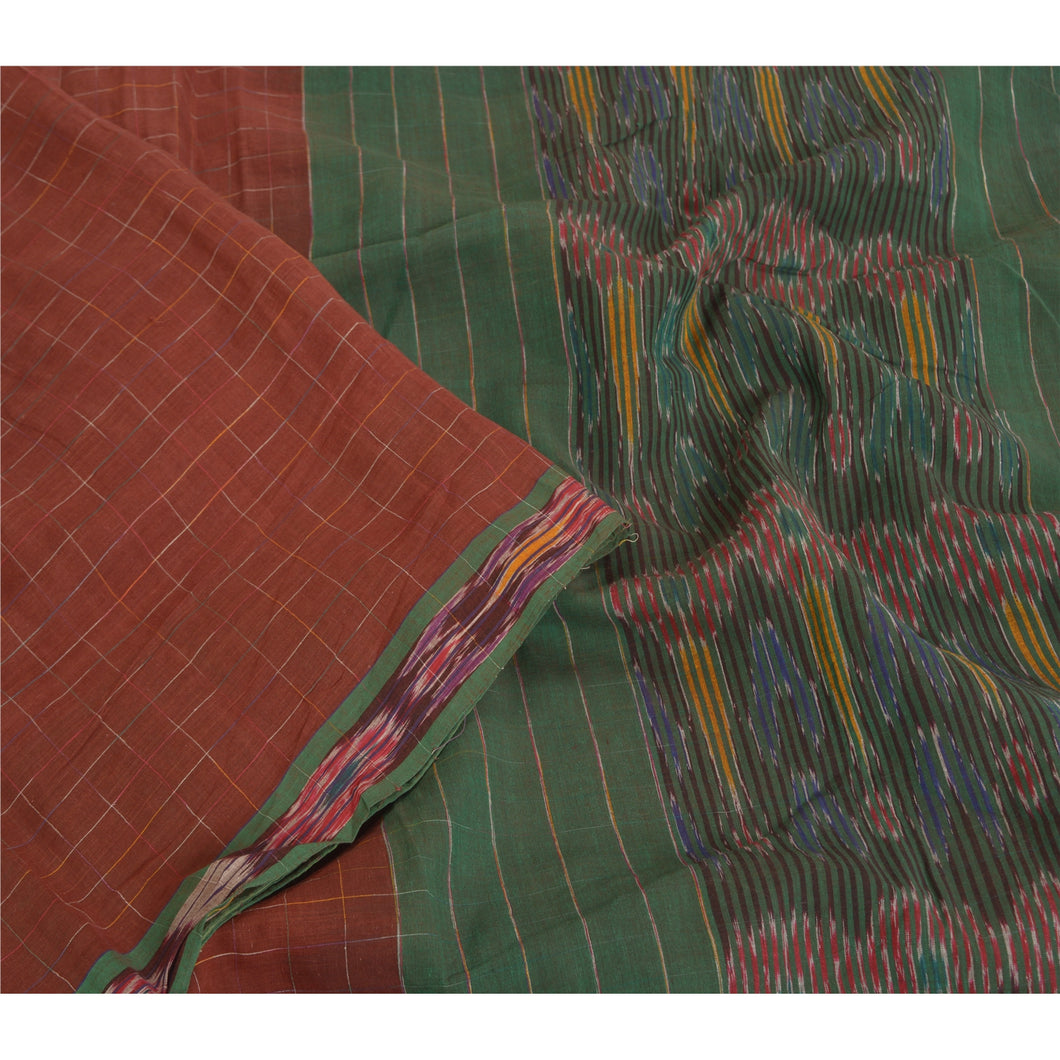 Sanskriti Vintage Saree Dark Red Odisha Hand Woven Ikat Pure Cotton Sari Fabric