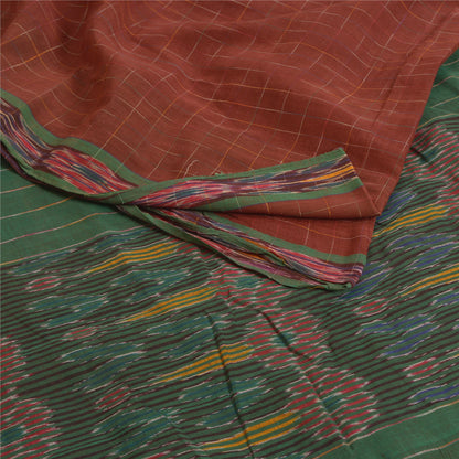 Sanskriti Vintage Saree Dark Red Odisha Hand Woven Ikat Pure Cotton Sari Sustainable Fabric