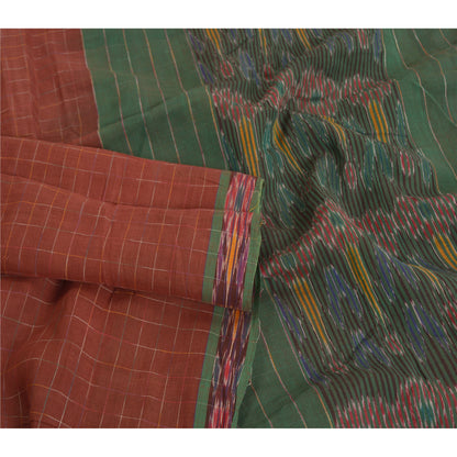 Sanskriti Vintage Saree Dark Red Odisha Hand Woven Ikat Pure Cotton Sari Sustainable Fabric