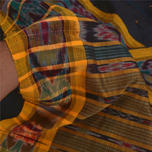 Load image into Gallery viewer, Sanskriti Vintage Saree Black Odisha Hand Woven Ikat Blend Cotton Sari Fabric
