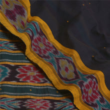 Load image into Gallery viewer, Sanskriti Vintage Saree Black Odisha Hand Woven Ikat Blend Cotton Sari Fabric
