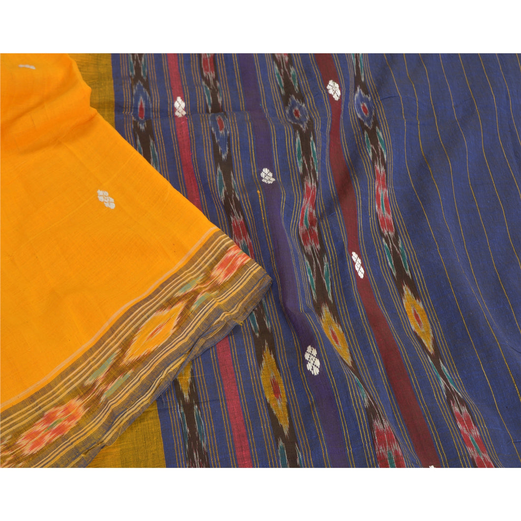 Sanskriti Vintage Saree Yellow Odisha Hand Woven Ikat Pure Cotton Sari Fabric