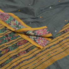 Load image into Gallery viewer, Sanskriti Vintage Saree Gray Odisha Hand Woven Ikat Pure Cotton Sari 5yd Fabric
