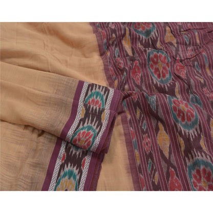 Sanskriti Vintage Saree Peach Odisha Hand Woven Ikat Pure Cotton Sari 5yd Sustainable Fabric