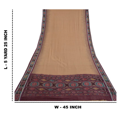 Sanskriti Vintage Saree Peach Odisha Hand Woven Ikat Pure Cotton Sari 5yd Sustainable Fabric