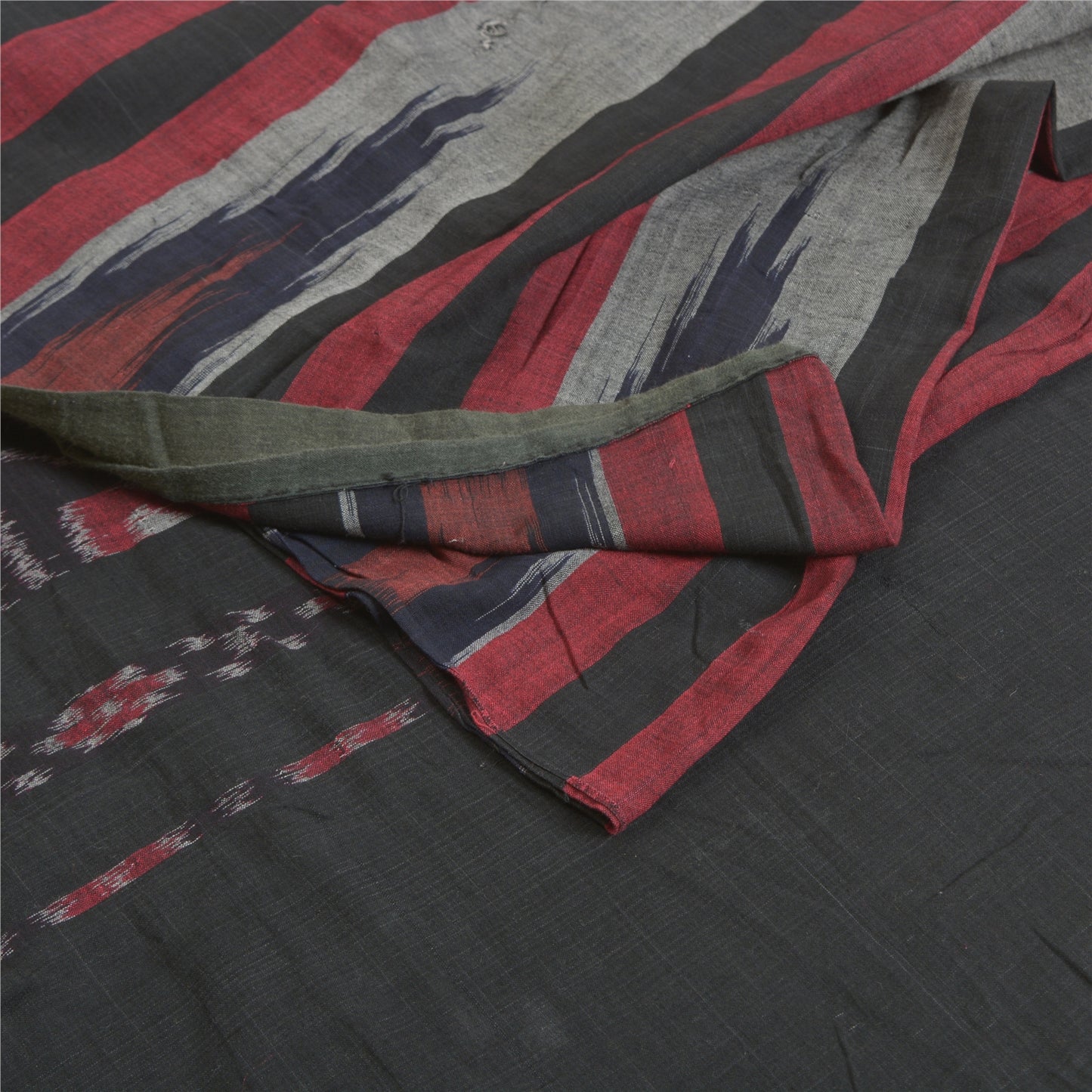 Sanskriti Vintage Saree Multi Odisha Hand Woven Ikat Pure Cotton Sari 5yd Sustainable Fabric