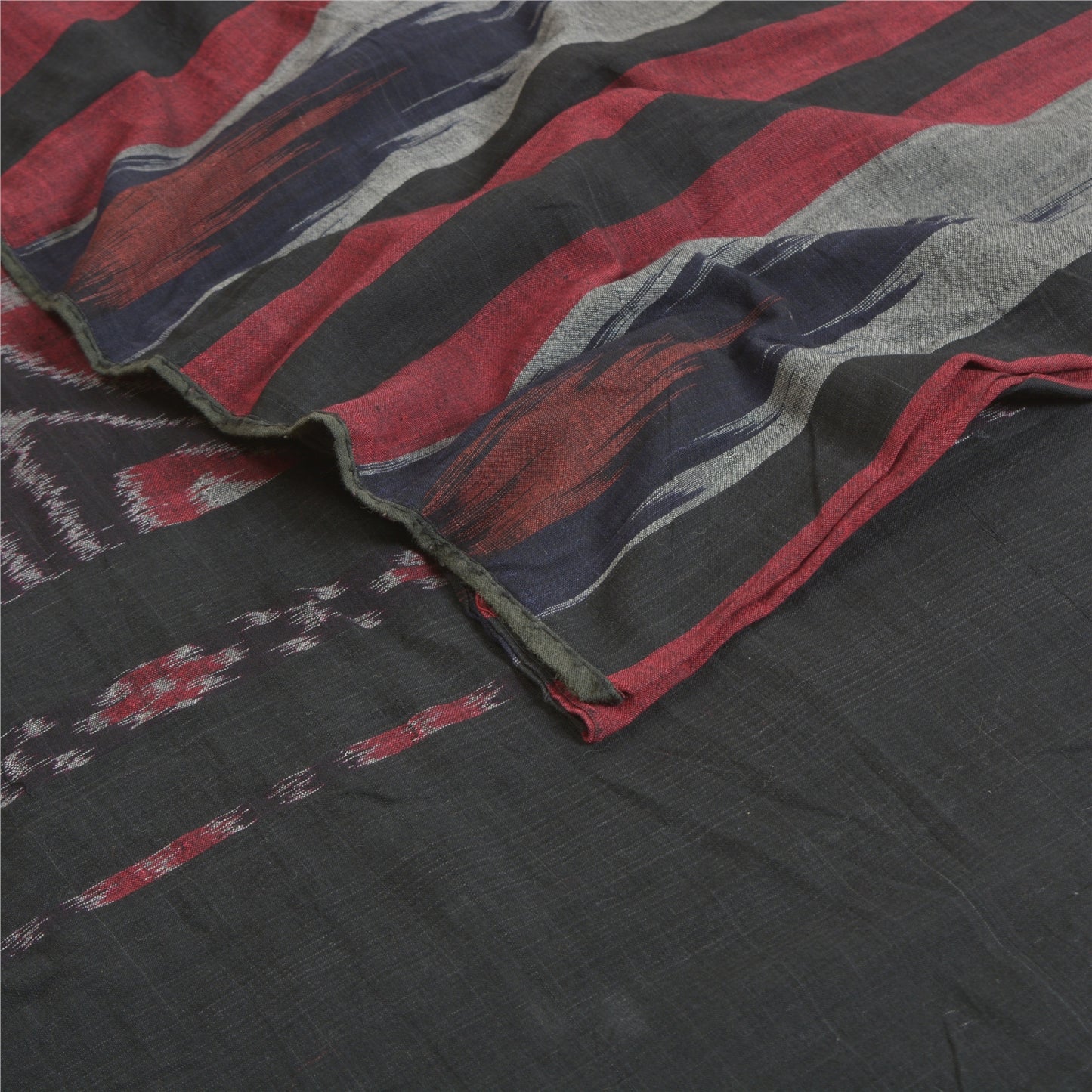 Sanskriti Vintage Saree Multi Odisha Hand Woven Ikat Pure Cotton Sari 5yd Sustainable Fabric