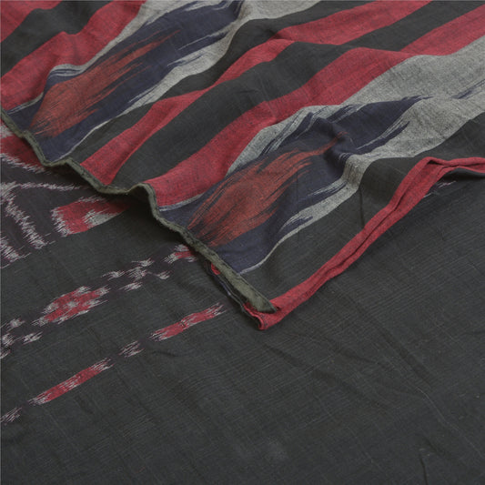 Sanskriti Vintage Saree Multi Odisha Hand Woven Ikat Pure Cotton Sari 5yd Sustainable Fabric