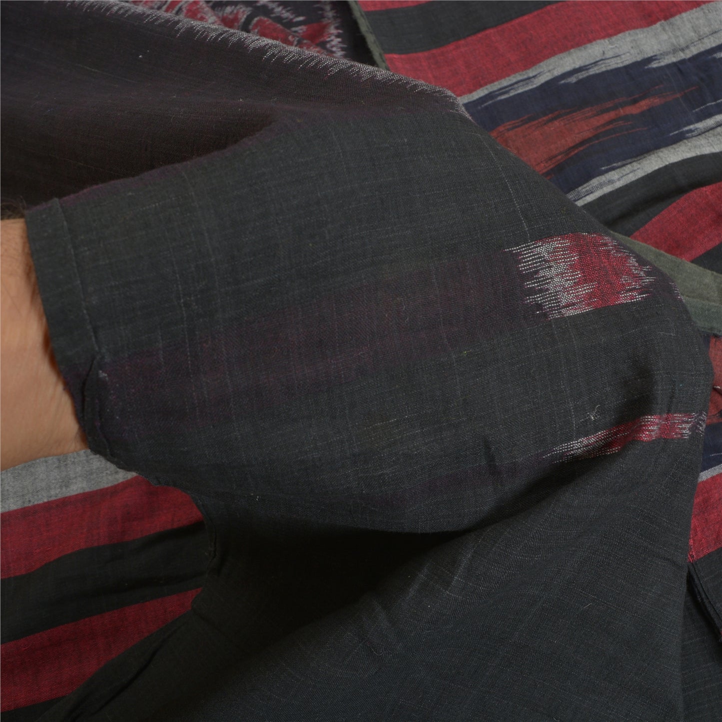 Sanskriti Vintage Saree Multi Odisha Hand Woven Ikat Pure Cotton Sari 5yd Sustainable Fabric