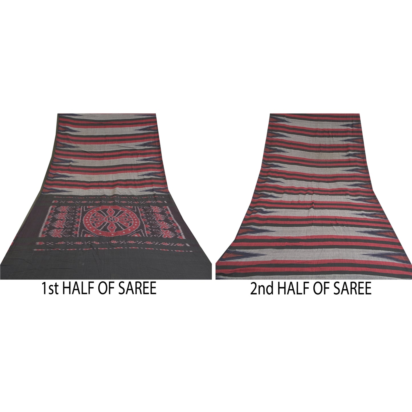 Sanskriti Vintage Saree Multi Odisha Hand Woven Ikat Pure Cotton Sari 5yd Sustainable Fabric