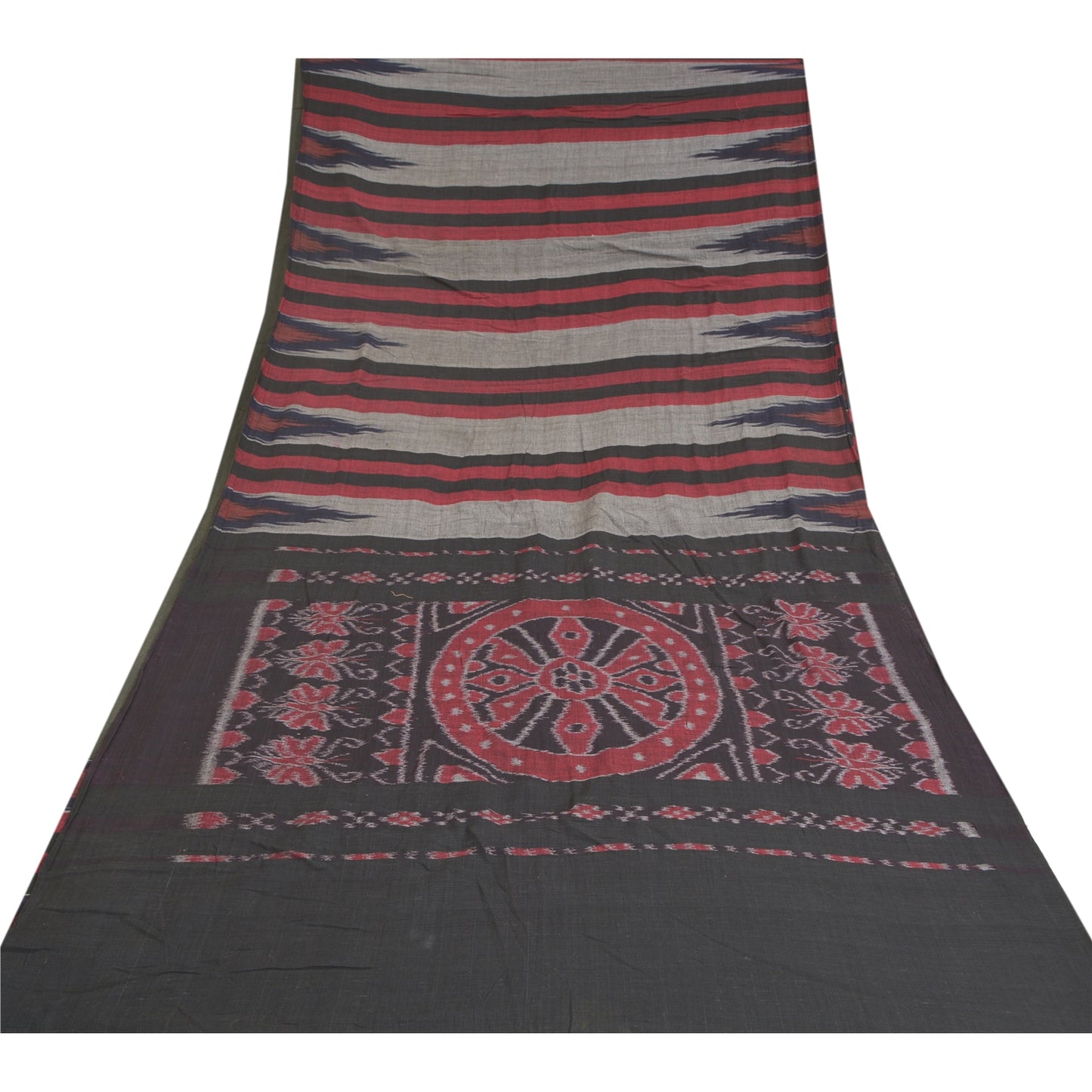 Sanskriti Vintage Saree Multi Odisha Hand Woven Ikat Pure Cotton Sari 5yd Sustainable Fabric