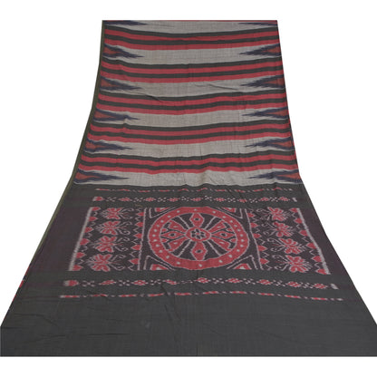 Sanskriti Vintage Saree Multi Odisha Hand Woven Ikat Pure Cotton Sari 5yd Sustainable Fabric