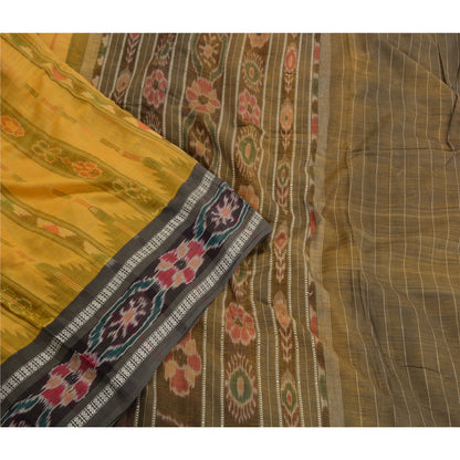 Sanskriti Vintage Saree Yellow Odisha Hand Woven Ikat Pure Cotton Sari Sustainable Fabric