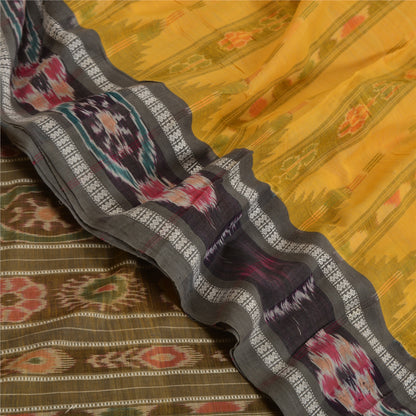 Sanskriti Vintage Saree Yellow Odisha Hand Woven Ikat Pure Cotton Sari Sustainable Fabric