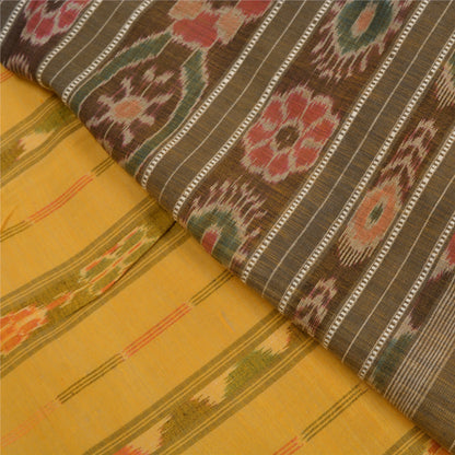 Sanskriti Vintage Saree Yellow Odisha Hand Woven Ikat Pure Cotton Sari Sustainable Fabric