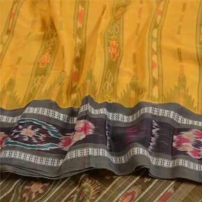 Sanskriti Vintage Saree Yellow Odisha Hand Woven Ikat Pure Cotton Sari Sustainable Fabric