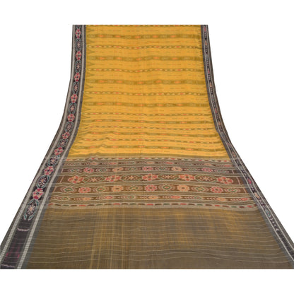 Sanskriti Vintage Saree Yellow Odisha Hand Woven Ikat Pure Cotton Sari Sustainable Fabric