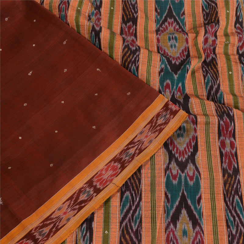 Sanskriti Vintage Saree Red & Orange Odisha Handwoven Ikat Saree Blend Cotton Sari 5+Craft Fabric Indian Heritage Textile Upcycl Remnant
