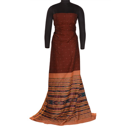 Sanskriti Vintage Saree Red Odisha Hand Woven Ikat Blend Silk Sari Craft Sustainable Fabric