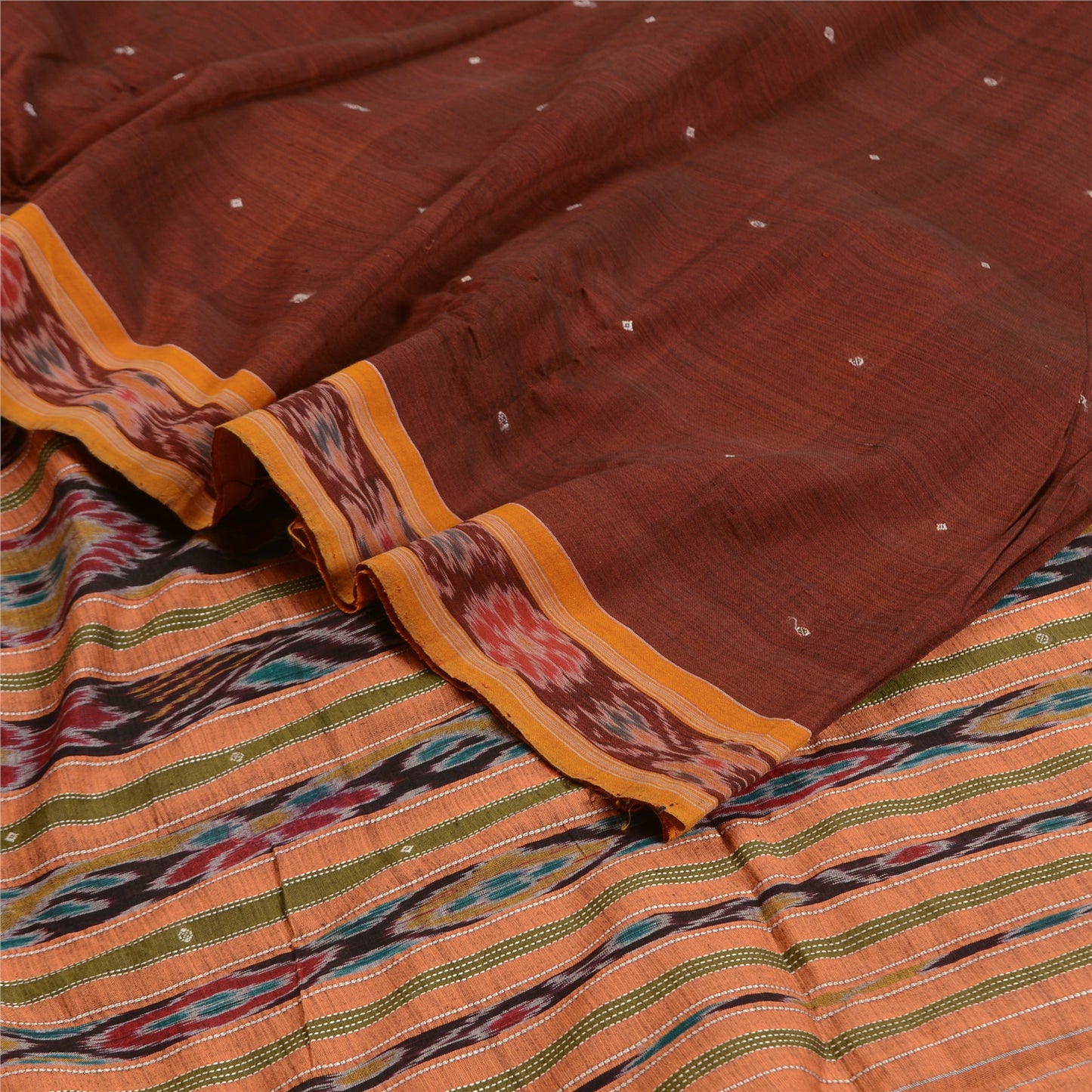 Sanskriti Vintage Saree Red Odisha Hand Woven Ikat Blend Silk Sari Craft Sustainable Fabric