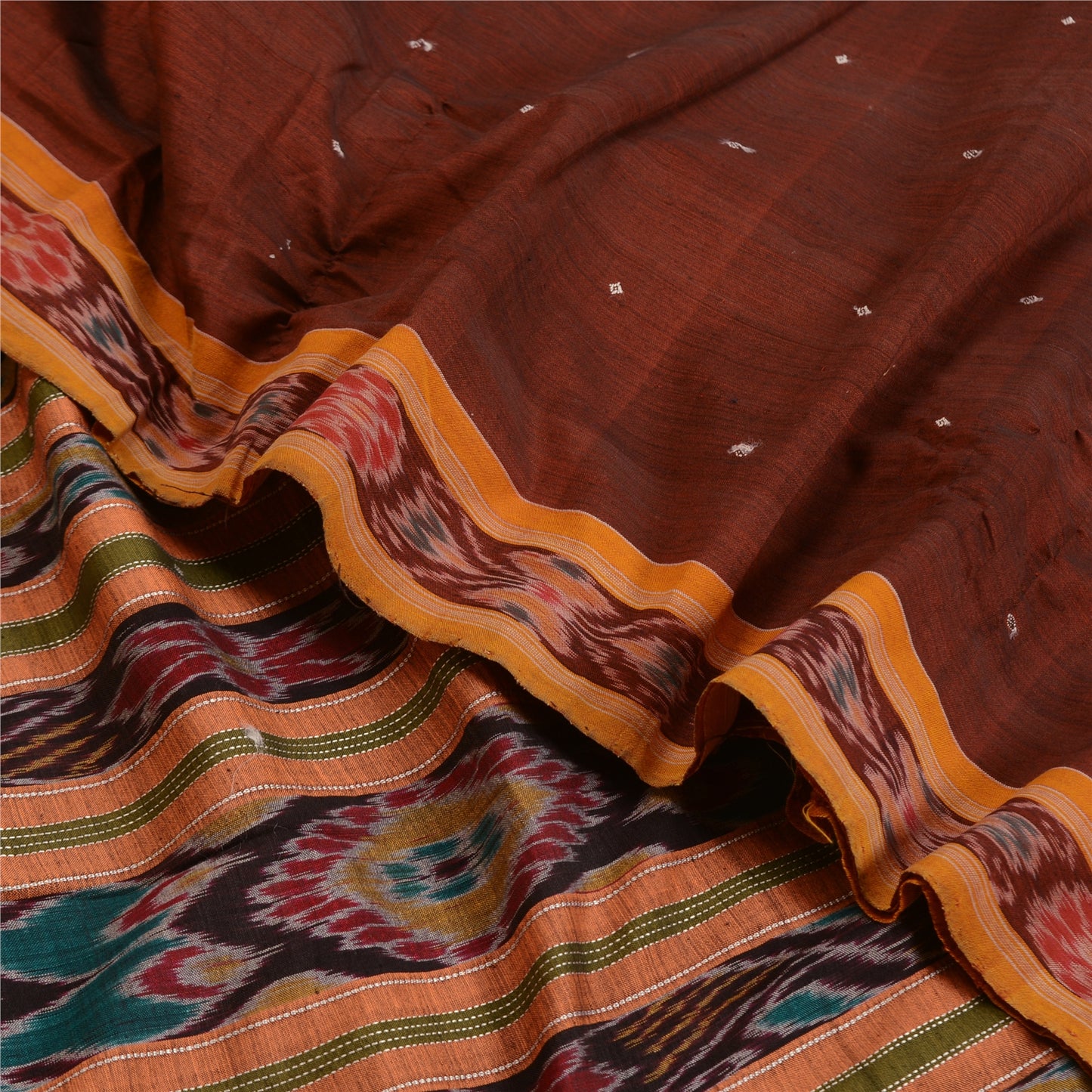 Sanskriti Vintage Saree Red Odisha Hand Woven Ikat Blend Silk Sari Craft Sustainable Fabric