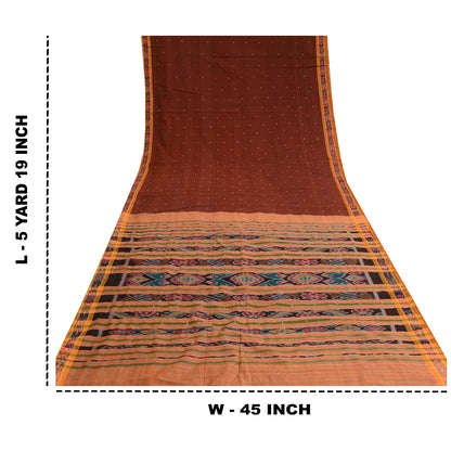 Sanskriti Vintage Saree Red Odisha Hand Woven Ikat Blend Silk Sari Craft Sustainable Fabric