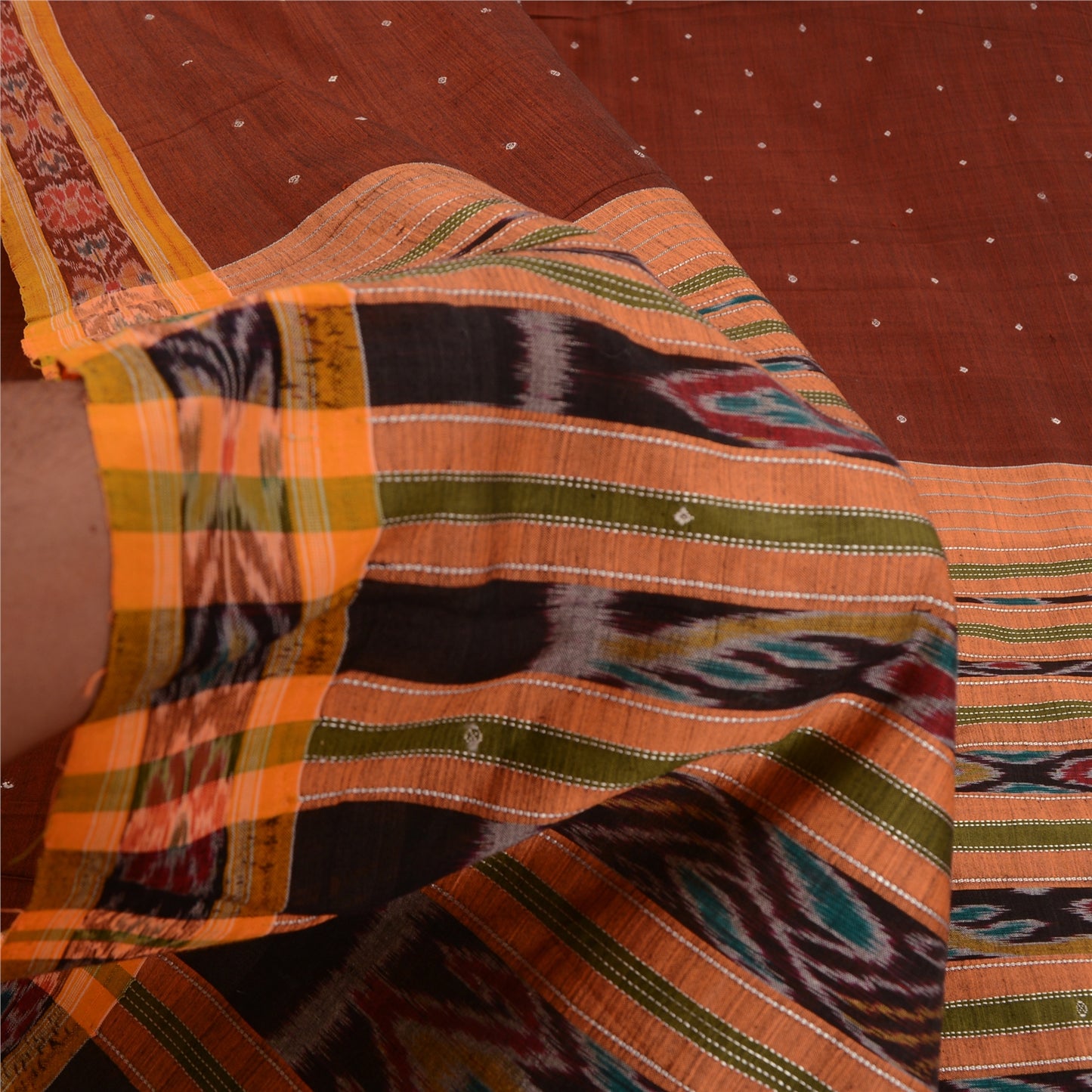 Sanskriti Vintage Saree Red Odisha Hand Woven Ikat Blend Silk Sari Craft Sustainable Fabric