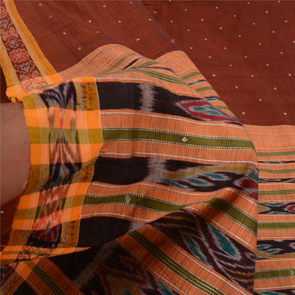 Sanskriti Vintage Saree Red Odisha Hand Woven Ikat Blend Silk Sari Craft Sustainable Fabric