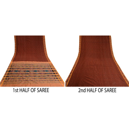 Sanskriti Vintage Saree Red Odisha Hand Woven Ikat Blend Silk Sari Craft Sustainable Fabric