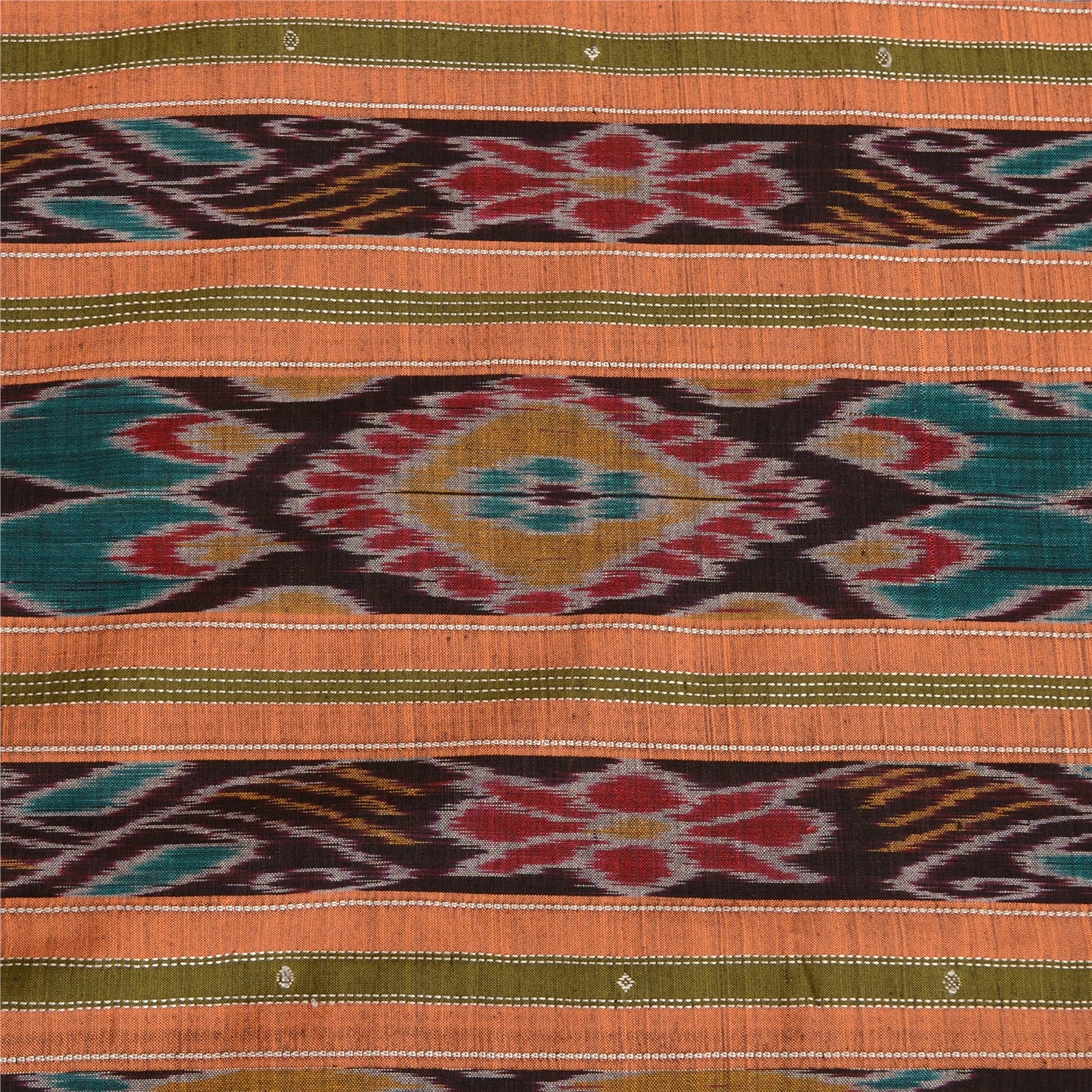 Sanskriti Vintage Saree Red Odisha Hand Woven Ikat Blend Silk Sari Craft Sustainable Fabric