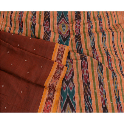 Sanskriti Vintage Saree Red Odisha Hand Woven Ikat Blend Silk Sari Craft Sustainable Fabric