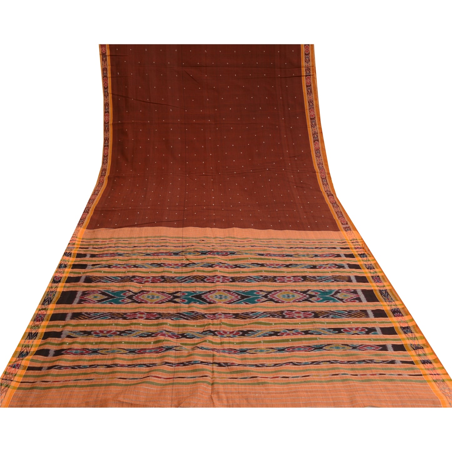 Sanskriti Vintage Saree Red Odisha Hand Woven Ikat Blend Silk Sari Craft Sustainable Fabric