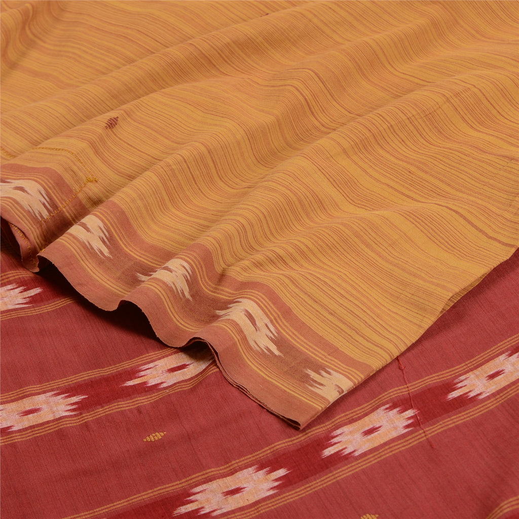 Sanskriti Vintage Saree Pochampally Hand Woven Ikat Pure Cotton Sari 5yd Sustainable Fabric