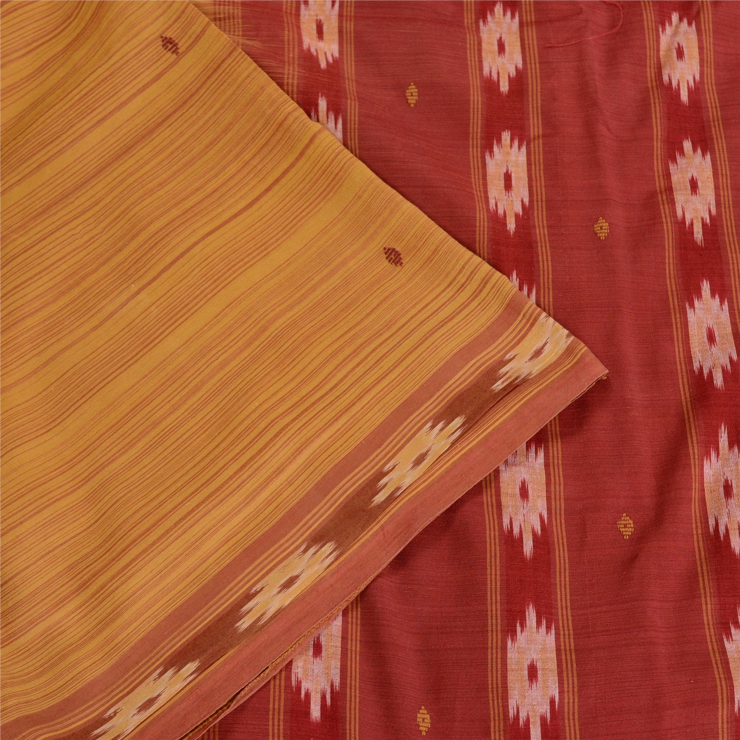 Sanskriti Vintage Saree Pochampally Hand Woven Ikat Pure Cotton Sari 5yd Sustainable Fabric