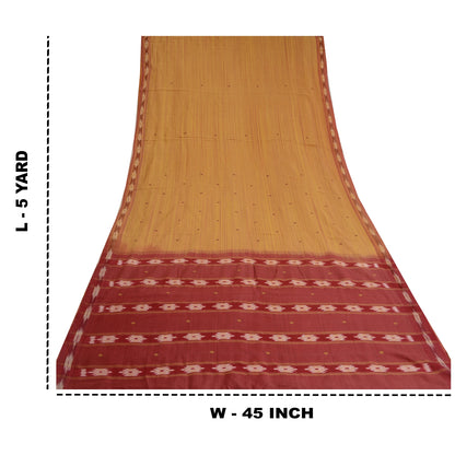Sanskriti Vintage Saree Pochampally Hand Woven Ikat Pure Cotton Sari 5yd Sustainable Fabric
