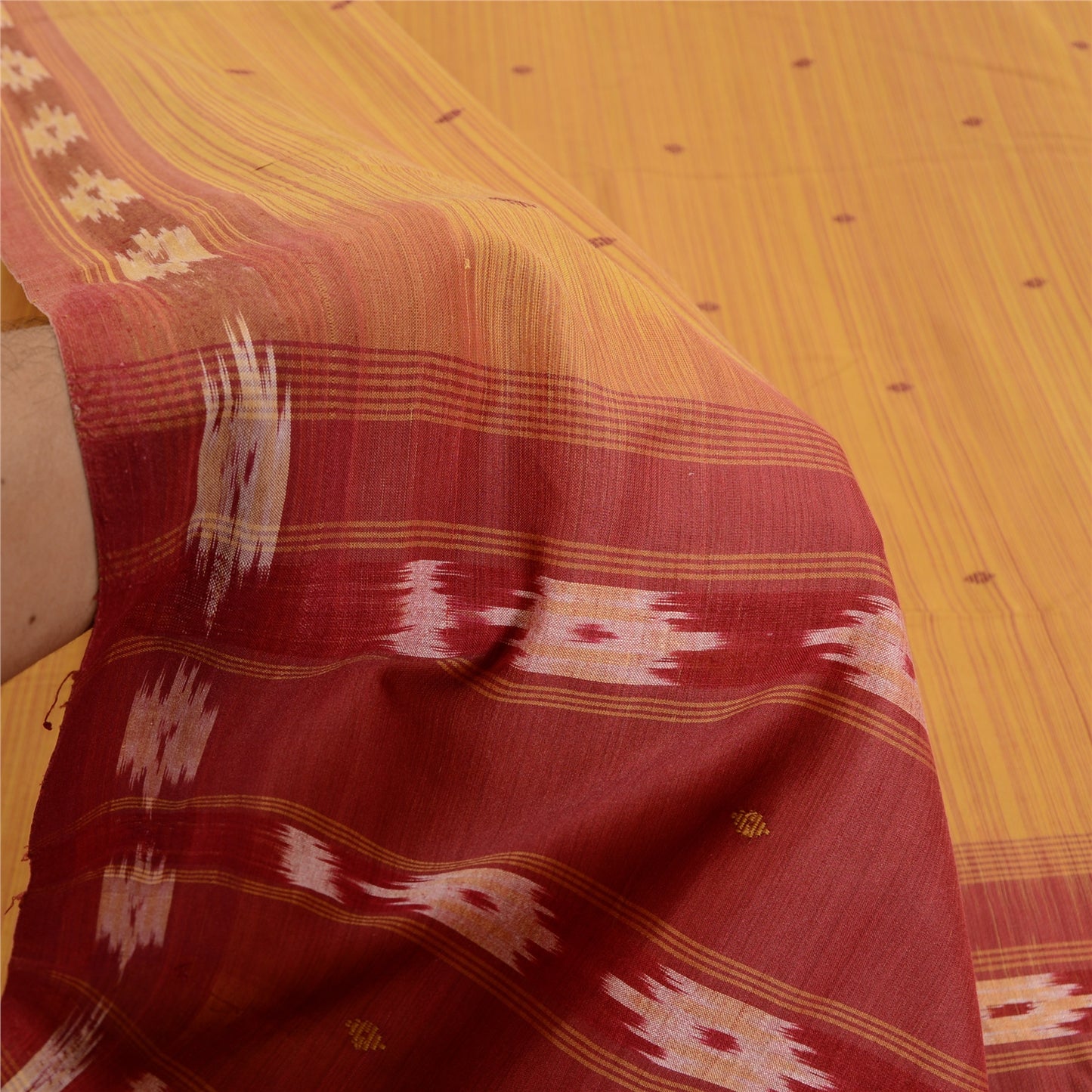 Sanskriti Vintage Saree Pochampally Hand Woven Ikat Pure Cotton Sari 5yd Sustainable Fabric