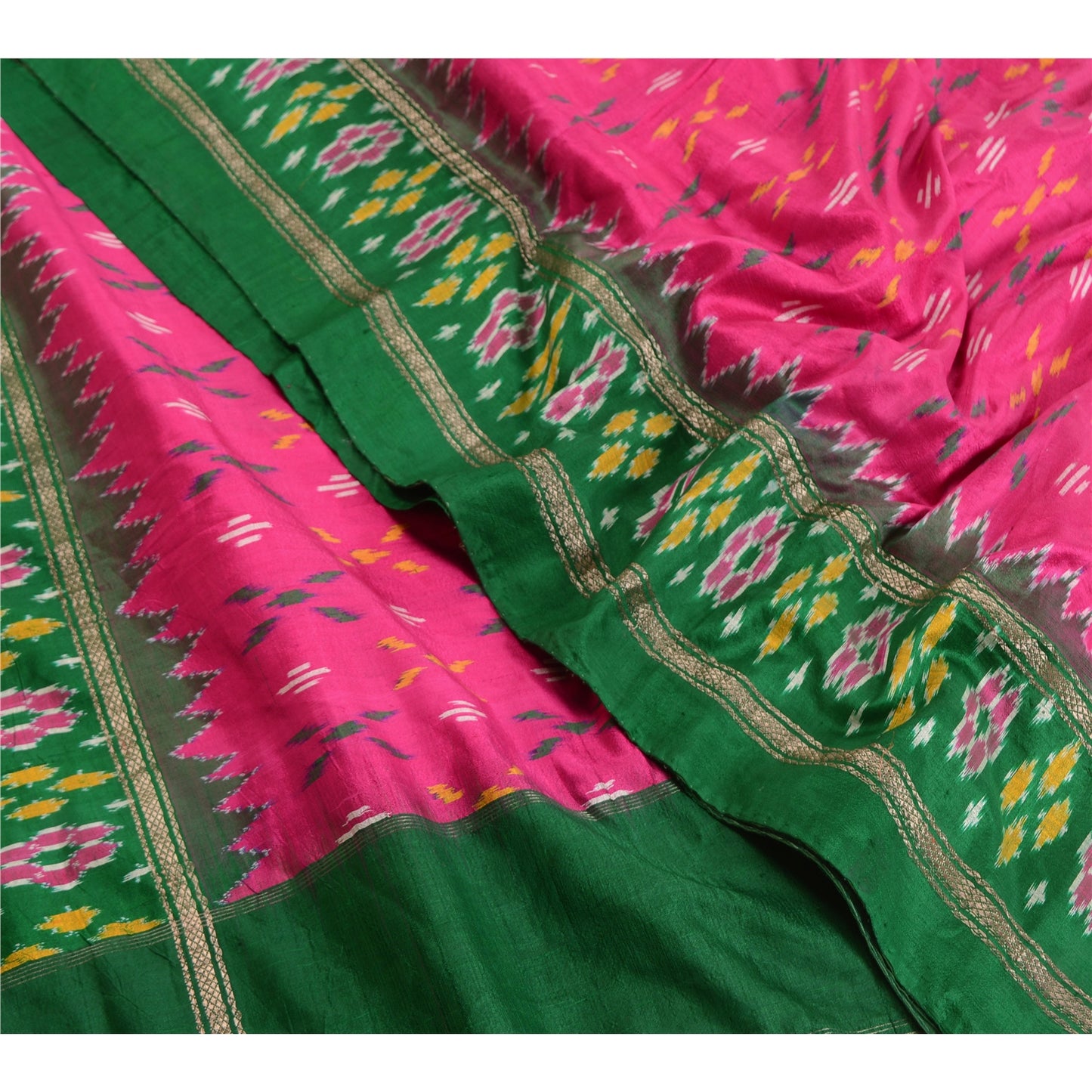 Sanskriti Vintage Saree Pink Sambhalpuri Hand Woven Ikat Pure Silk Sari Sustainable Fabric