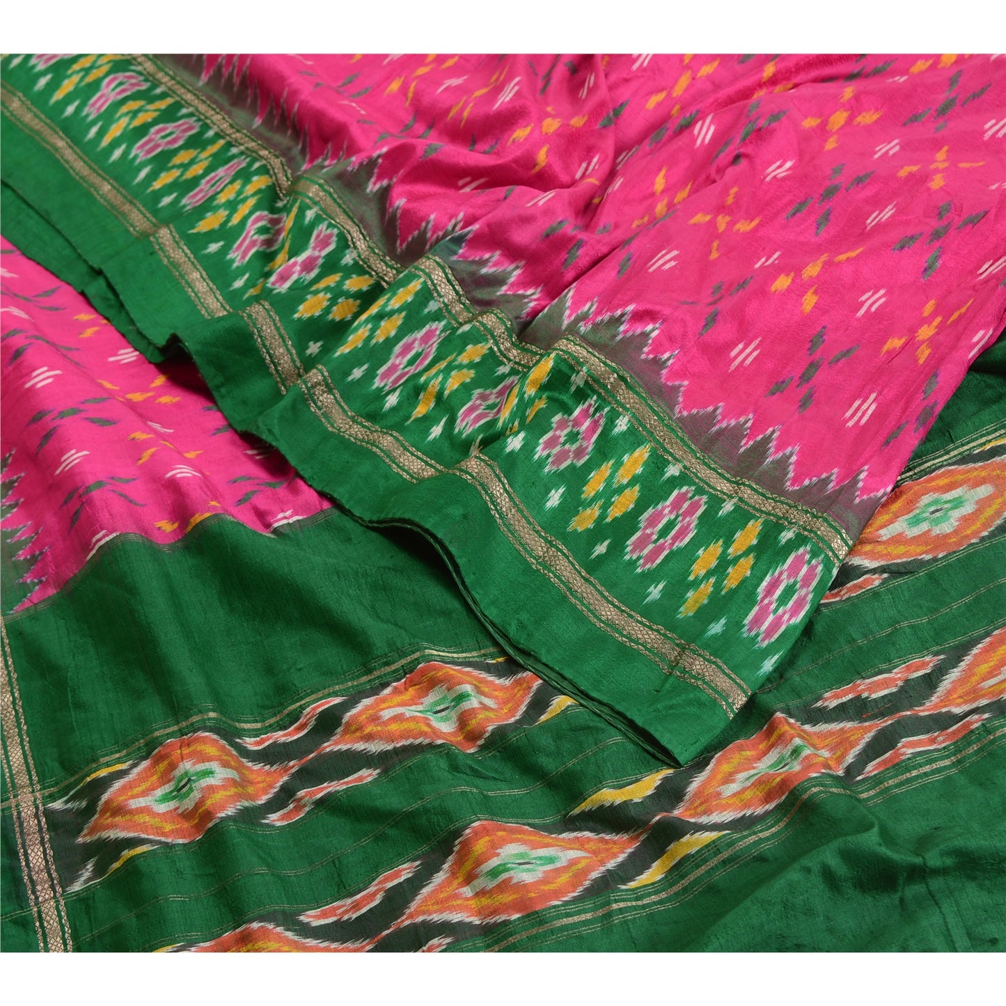 Sanskriti Vintage Saree Pink Sambhalpuri Hand Woven Ikat Pure Silk Sari Sustainable Fabric