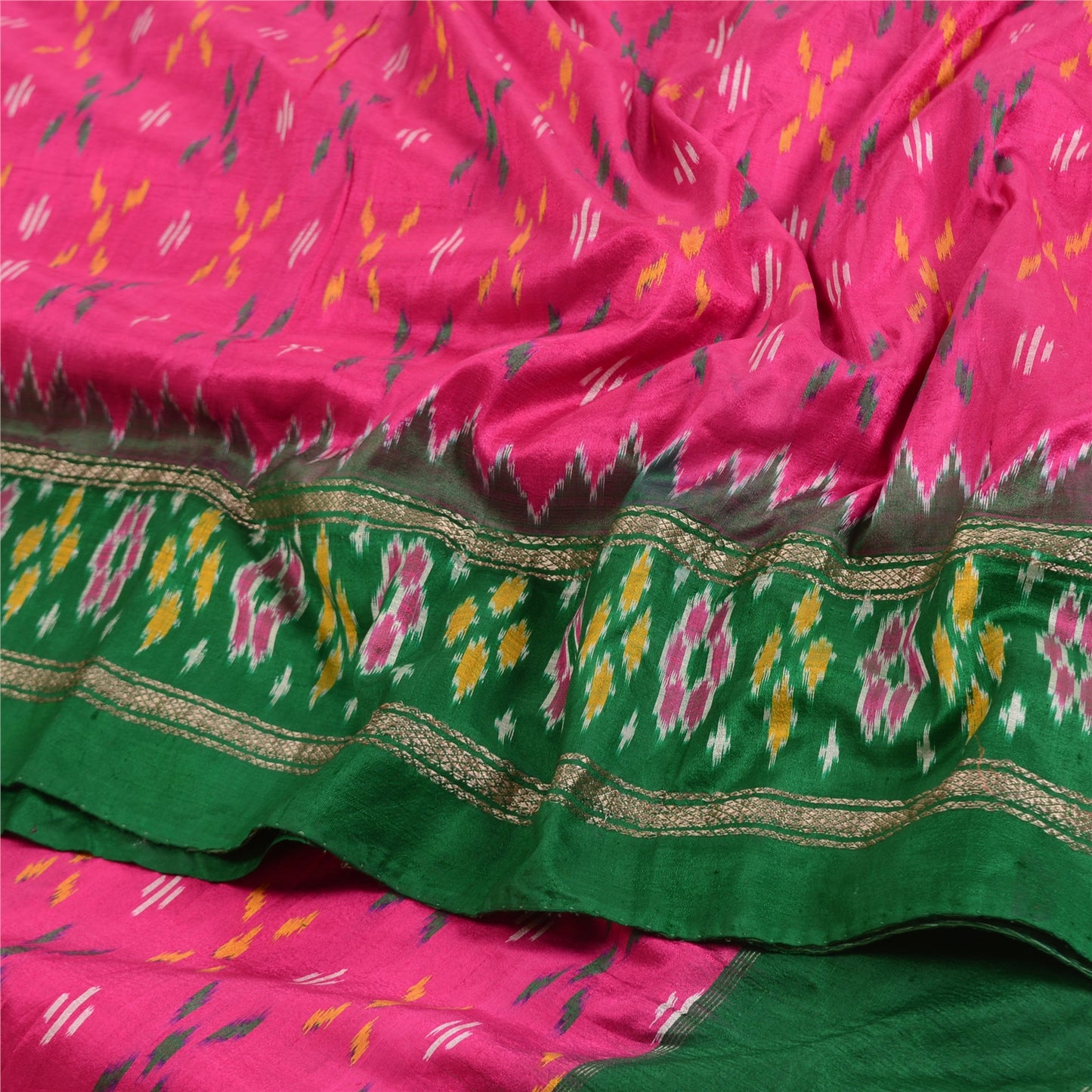 Sanskriti Vintage Saree Pink Sambhalpuri Hand Woven Ikat Pure Silk Sari Sustainable Fabric