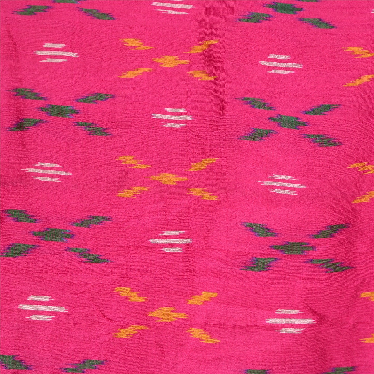 Sanskriti Vintage Saree Pink Sambhalpuri Hand Woven Ikat Pure Silk Sari Sustainable Fabric