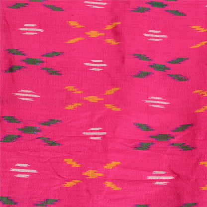 Sanskriti Vintage Saree Pink Sambhalpuri Hand Woven Ikat Pure Silk Sari Sustainable Fabric