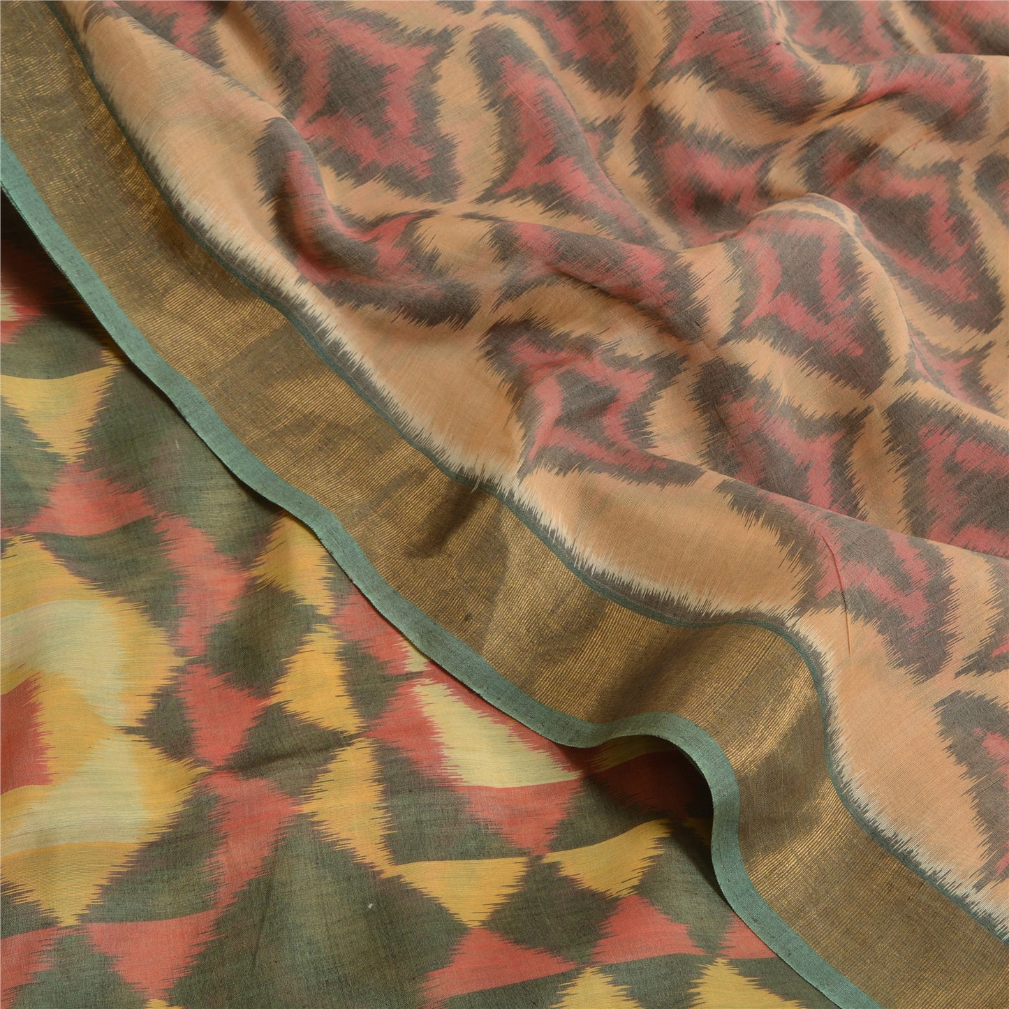 Sanskriti Vintage Saree Brown Sambhalpuri HandWoven Ikat Pure Cotton Sari Sustainable Fabric