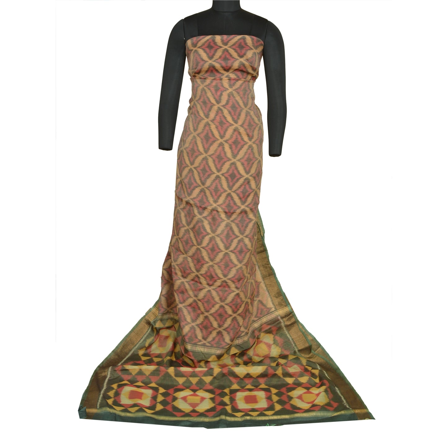 Sanskriti Vintage Saree Brown Sambhalpuri HandWoven Ikat Pure Cotton Sari Sustainable Fabric