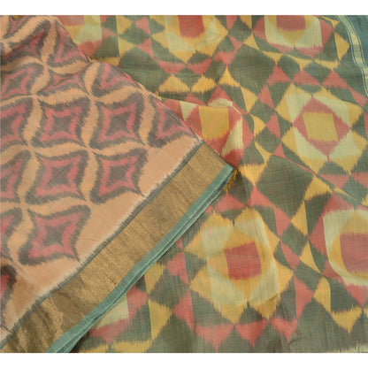 Sanskriti Vintage Saree Brown Sambhalpuri HandWoven Ikat Pure Cotton Sari Sustainable Fabric