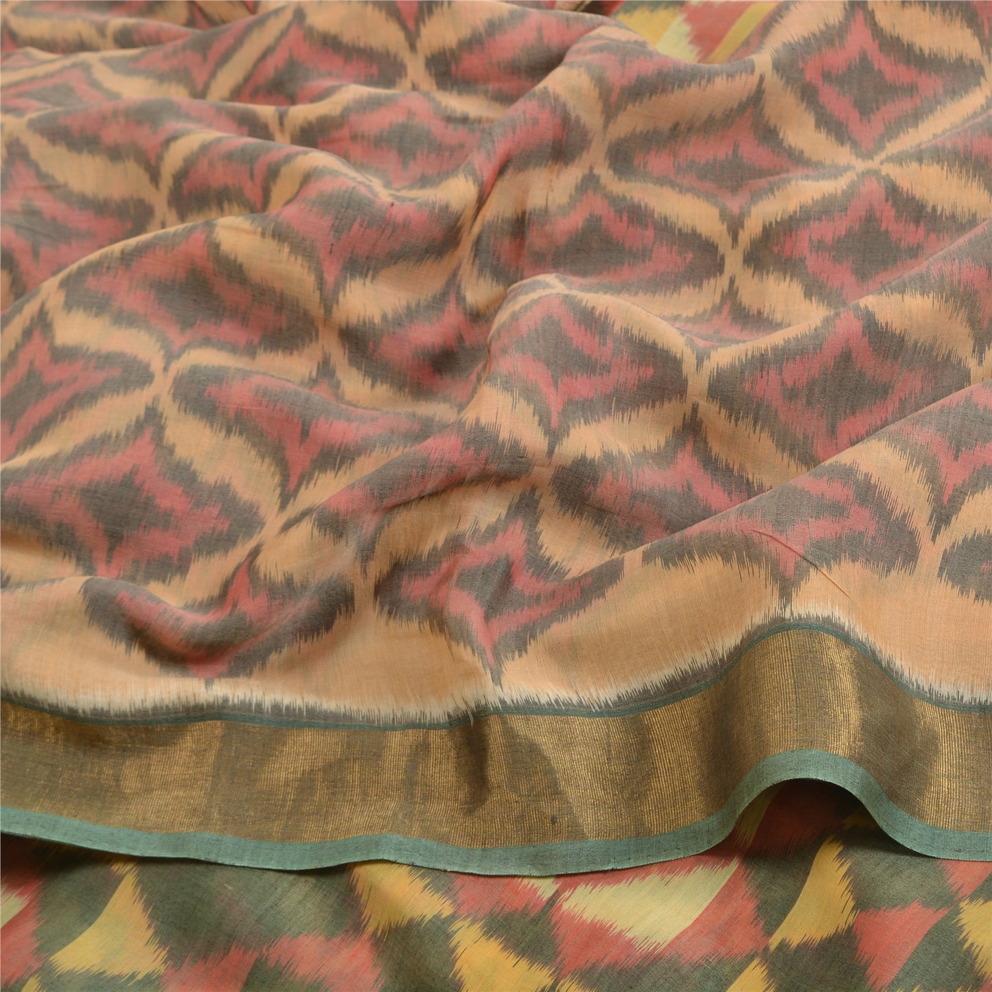 Sanskriti Vintage Saree Brown Sambhalpuri HandWoven Ikat Pure Cotton Sari Sustainable Fabric