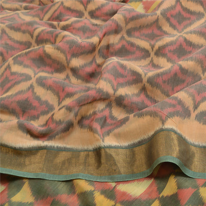 Sanskriti Vintage Saree Brown Sambhalpuri HandWoven Ikat Pure Cotton Sari Sustainable Fabric
