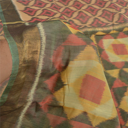 Sanskriti Vintage Saree Brown Sambhalpuri HandWoven Ikat Pure Cotton Sari Sustainable Fabric