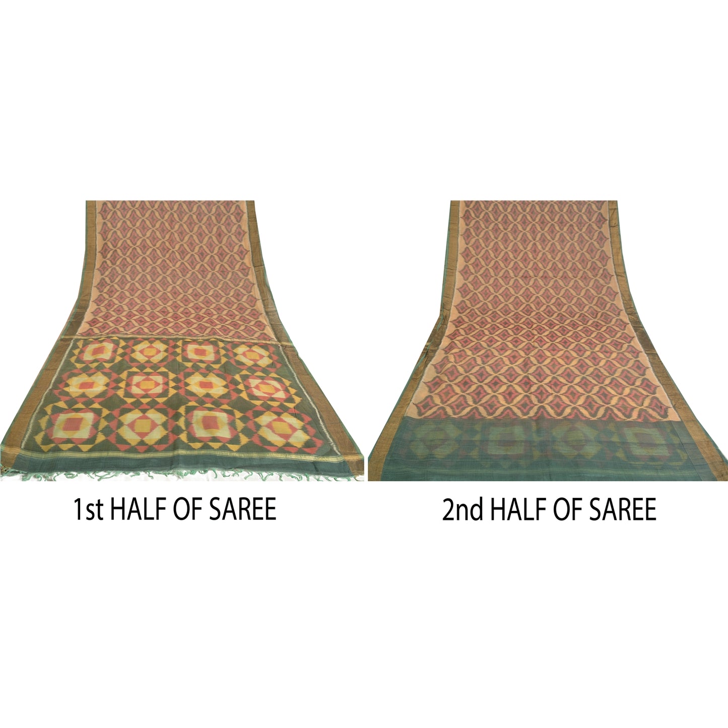 Sanskriti Vintage Saree Brown Sambhalpuri HandWoven Ikat Pure Cotton Sari Sustainable Fabric