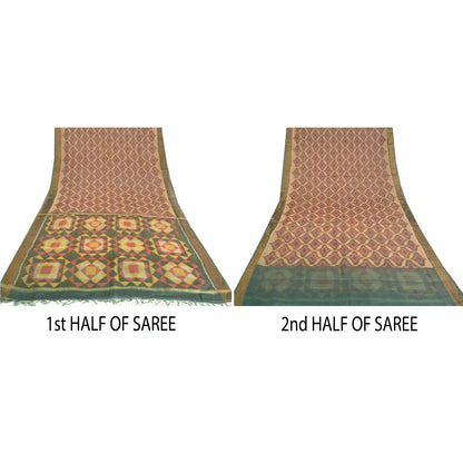 Sanskriti Vintage Saree Brown Sambhalpuri HandWoven Ikat Pure Cotton Sari Sustainable Fabric