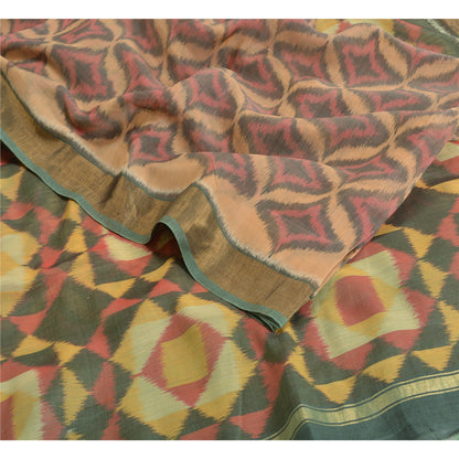 Sanskriti Vintage Saree Brown Sambhalpuri HandWoven Ikat Pure Cotton Sari Sustainable Fabric